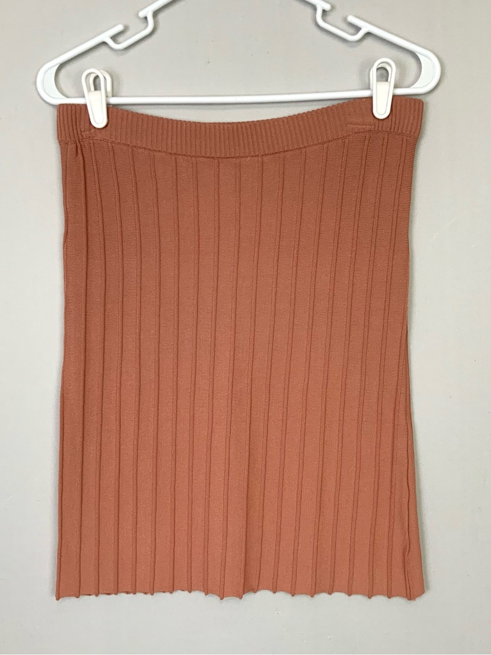 NWT For Love & Lemons KNITZ Sz Large Rib Knit Pencil Skirt Clay Dusty Rose Mauve